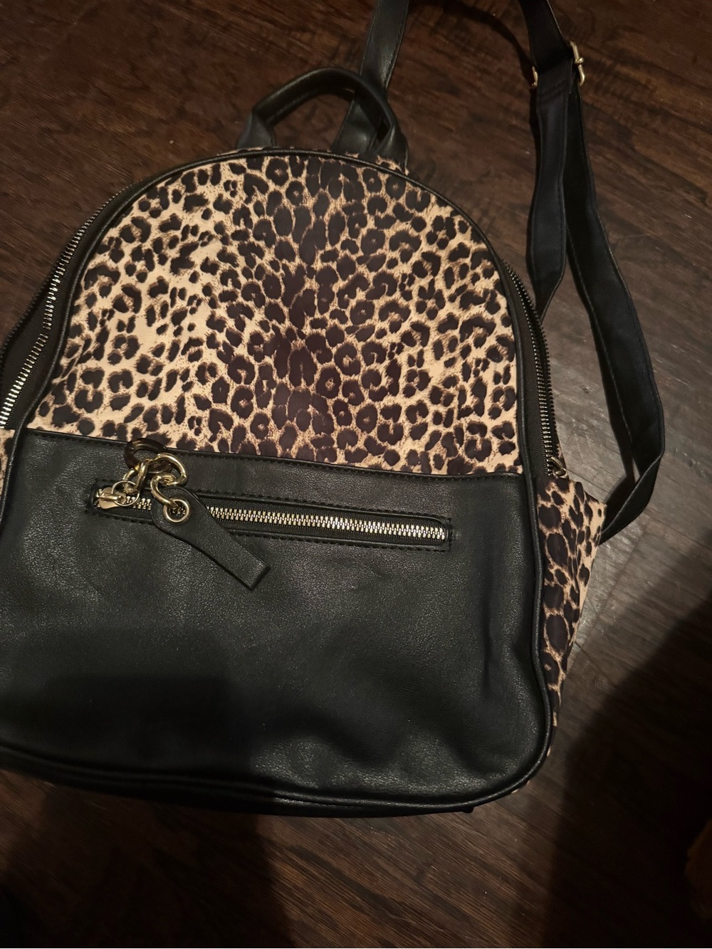 Leopard Print Faux Leather Backpack - Black and Leopard